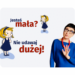 grafika z napisem: Jesteś mała? Nie udawaj dużej! Wizerunek Joanny Rzońcą i ilustrowanej dziewczynki w dwóch wersjach: małej i dużej